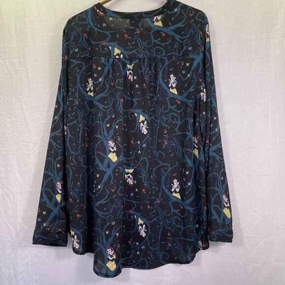 Disney Princess Black Blue Snow White Enchanted Forest Georgette Blouse Size 0 - Picture 5 of 8